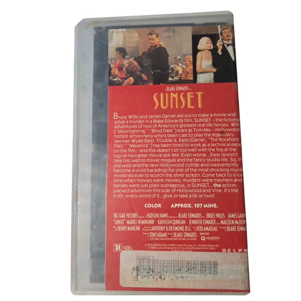 VTG 1988 SUNSET VHS TAPE Movie RCA Columbia Bruce Willis James Garner Drama USA - Picture 3 of 8